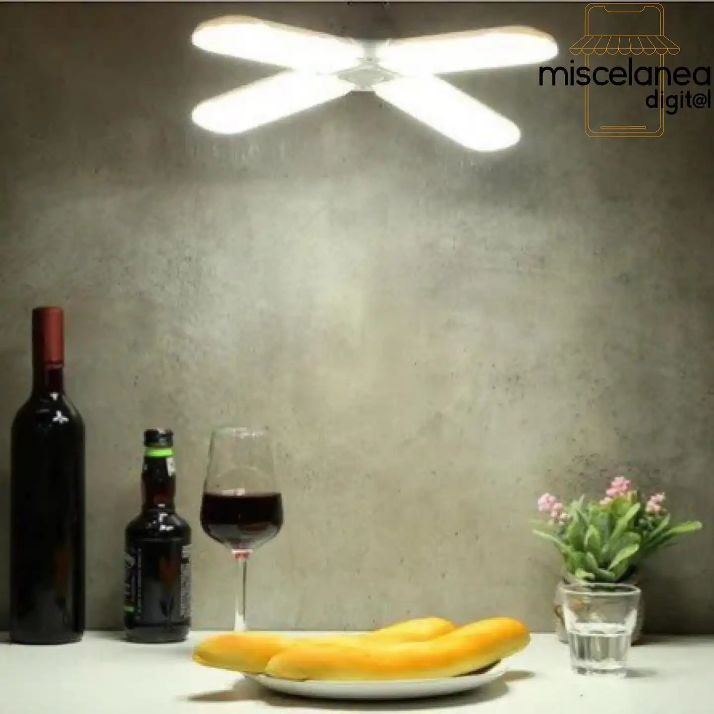 LÁMPARA TECHO BOMBILLO LED 4 ASPAS DESPLEGABLE 50w MULTIUSOS